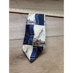 Polo Ralph Lauren Silk Necktie Sailboat Ship Nautical Blue Made in USA VTG
